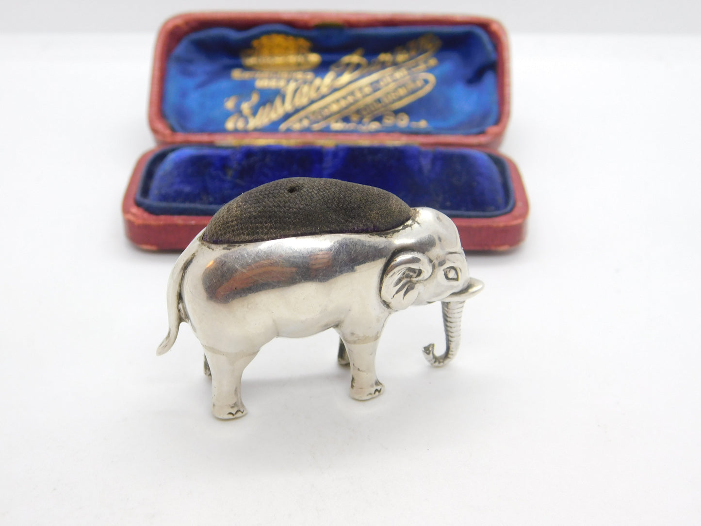 Edwardian Sterling Silver Elephant Pin Cushion Antique 1908 Birmingham Adie & Lovekin