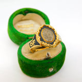 Victorian 18ct Gold Black Enamel In Memory Of Mourning Ring Antique 1856 London