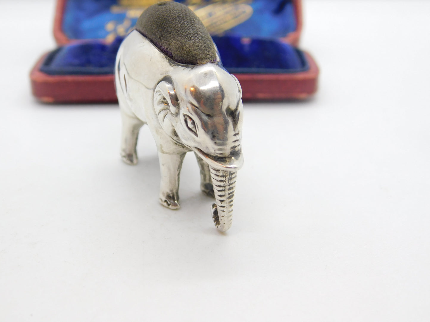 Edwardian Sterling Silver Elephant Pin Cushion Antique 1908 Birmingham Adie & Lovekin