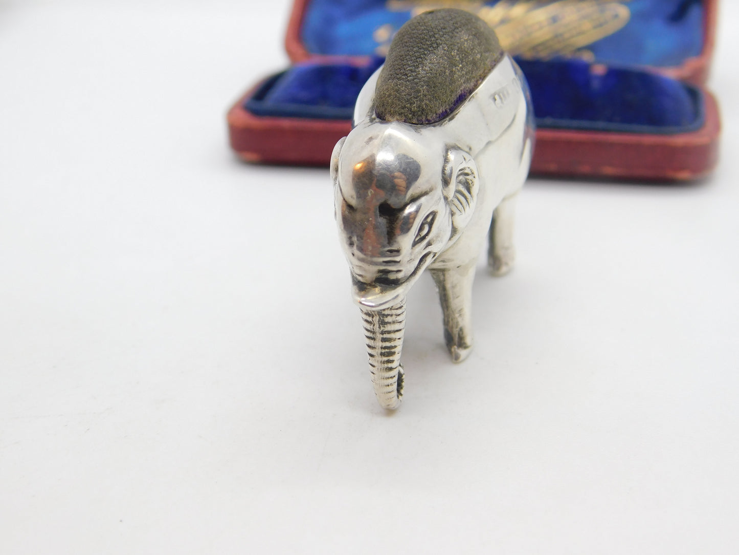 Edwardian Sterling Silver Elephant Pin Cushion Antique 1908 Birmingham Adie & Lovekin