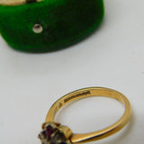 9ct Yellow Gold, Diamond & Ruby Set Floral Cluster Ring Vintage 1975 Birmingham