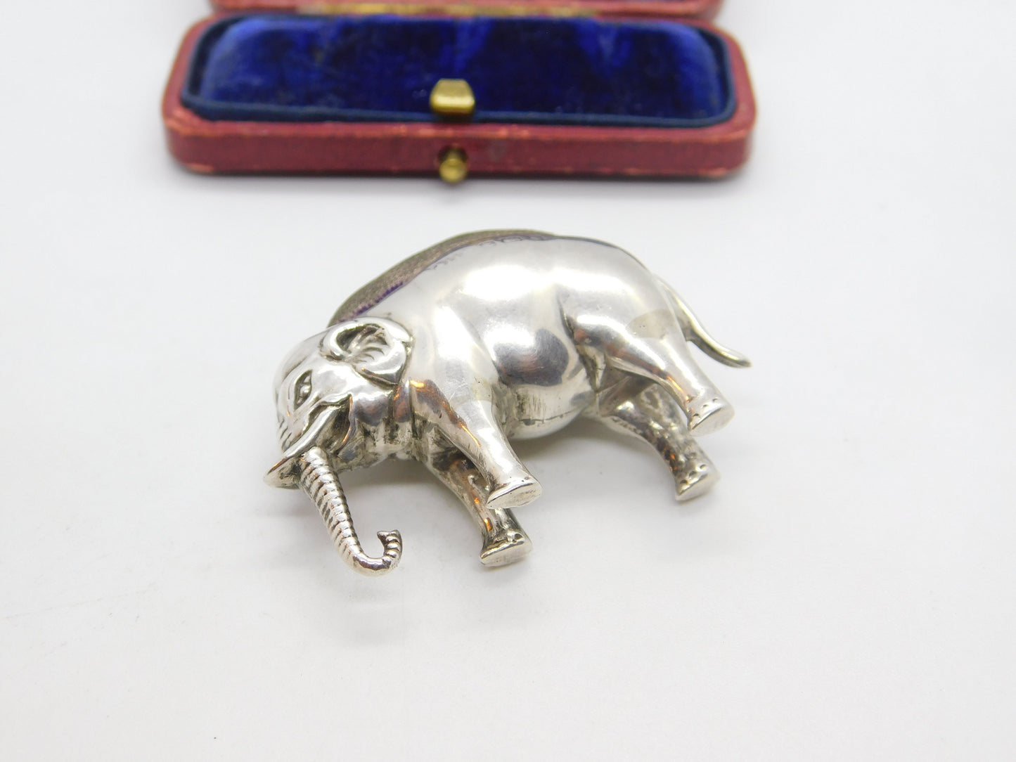 Edwardian Sterling Silver Elephant Pin Cushion Antique 1908 Birmingham Adie & Lovekin