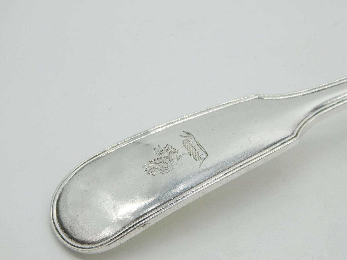 Large Victorian Sterling Silver Cockerel Crest Soup Ladle 1900 Antique Sheffield