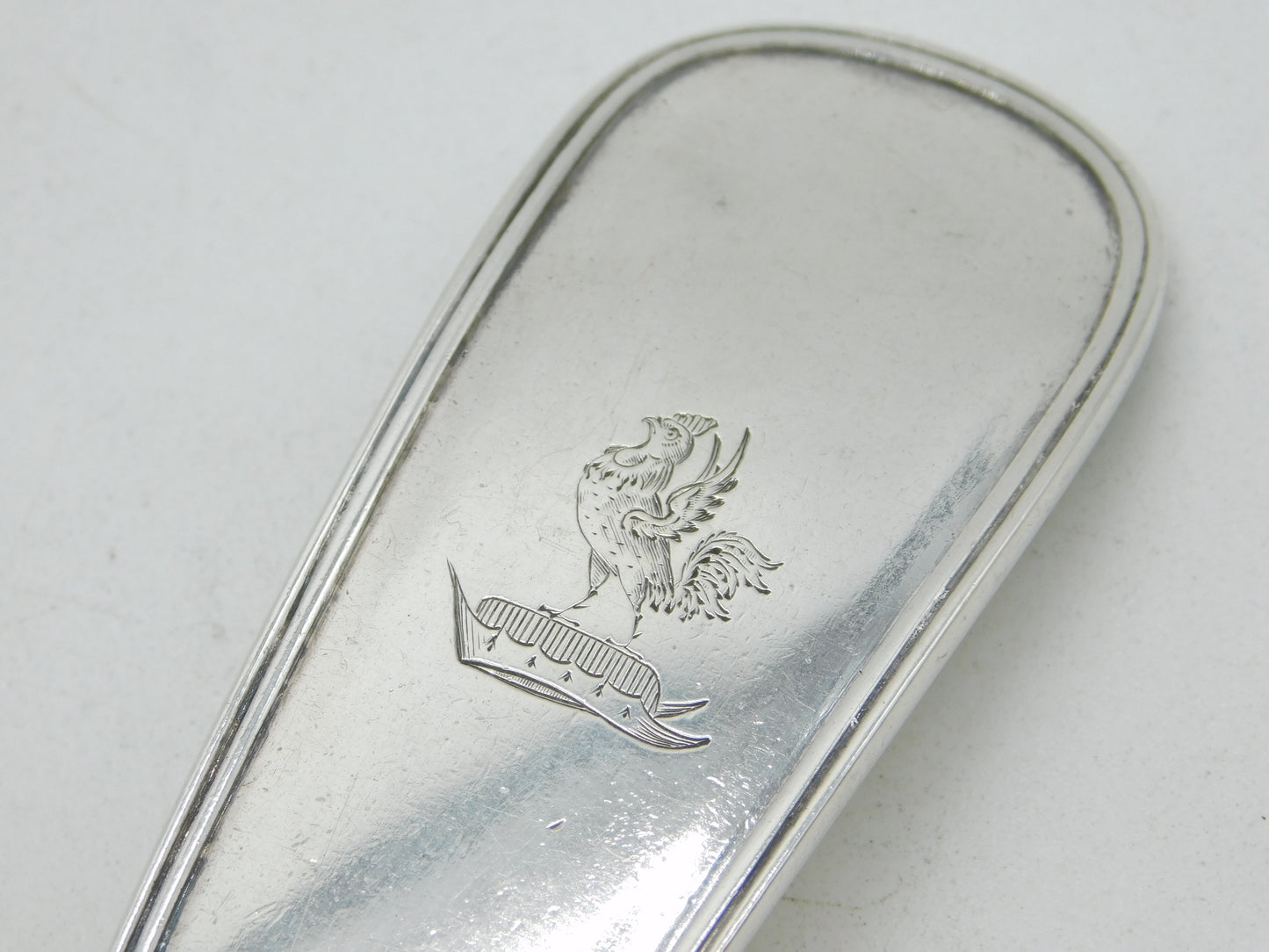 Large Victorian Sterling Silver Cockerel Crest Soup Ladle 1900 Antique Sheffield