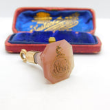 Georgian 9ct Rose Gold & Carved Carnelian Unicron Monogram Seal Fob c1820
