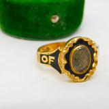 Victorian 18ct Gold Black Enamel In Memory Of Mourning Ring Antique 1856 London