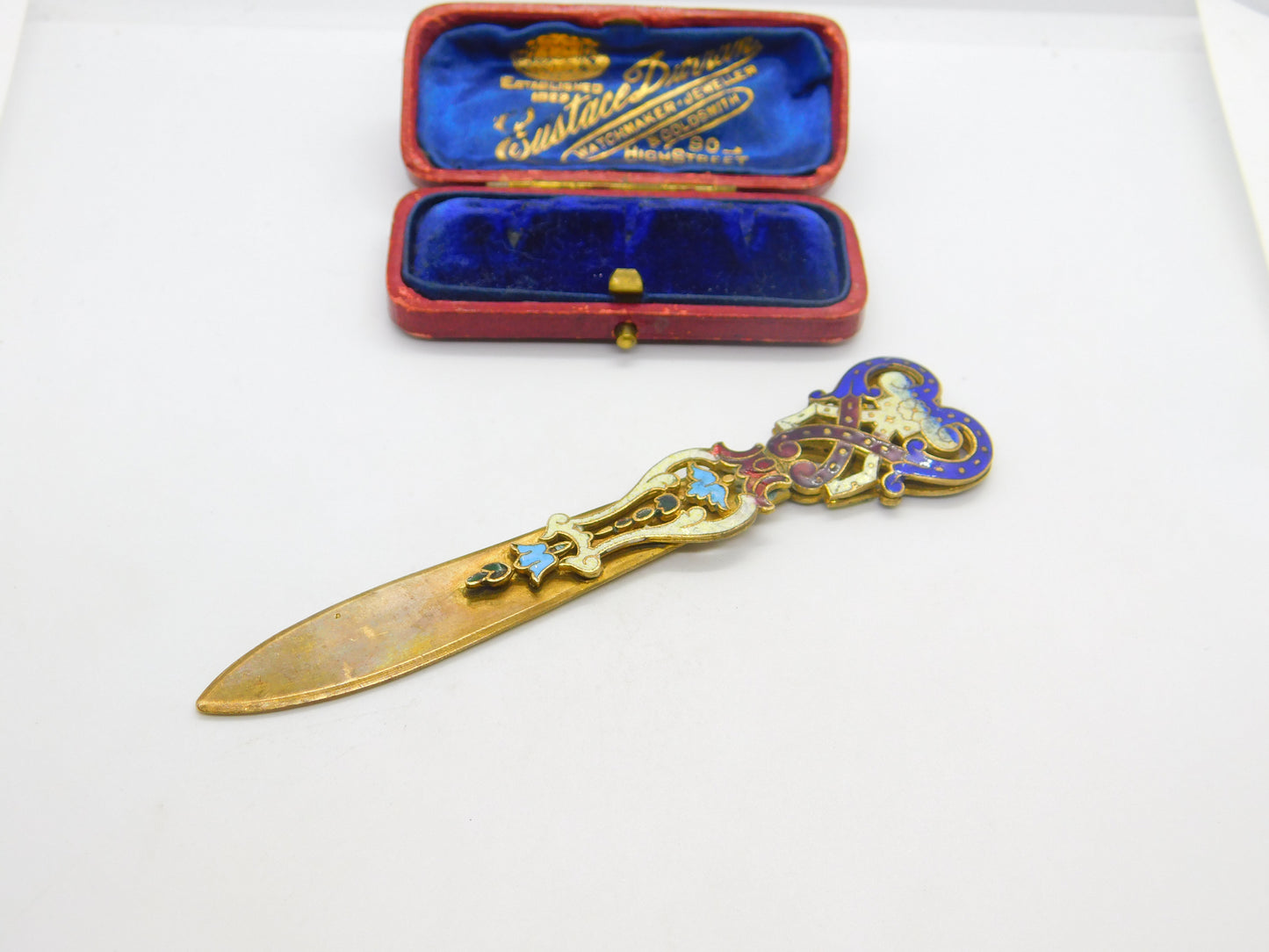 Victorian French Gilt Metal & Colourful Enamel Bookmark or Sewing Clip c1850