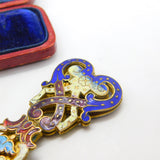 Victorian French Gilt Metal & Colourful Enamel Bookmark or Sewing Clip c1850