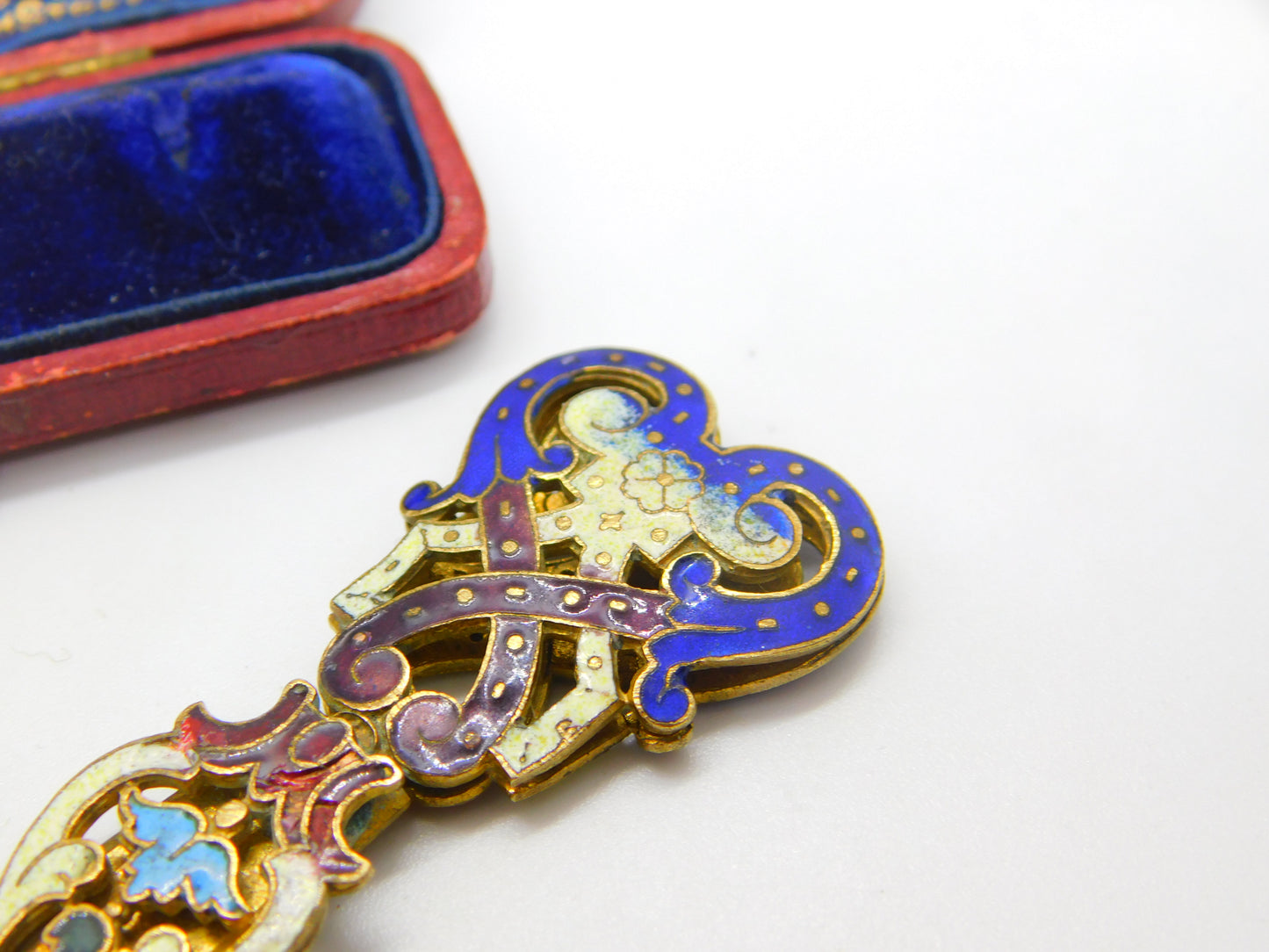 Victorian French Gilt Metal & Colourful Enamel Bookmark or Sewing Clip c1850