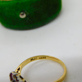 18ct Gold, Baguette Cut Ruby & Old Cut Diamond Floral Ring Vintage c1970