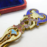 Victorian French Gilt Metal & Colourful Enamel Bookmark or Sewing Clip c1850