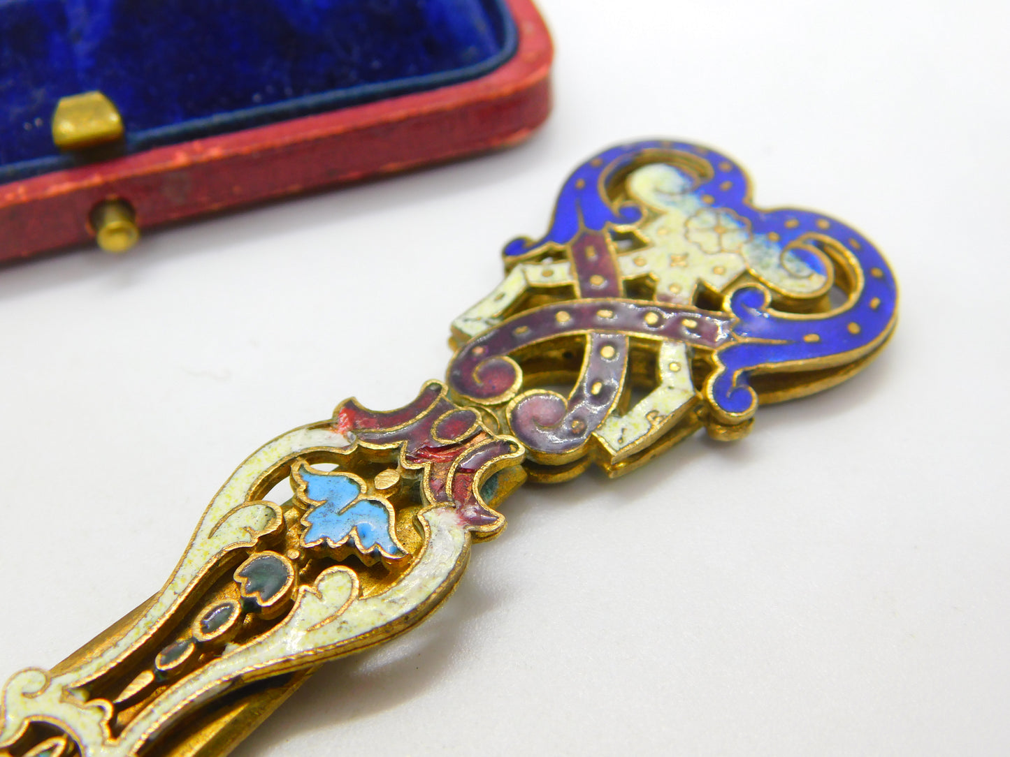 Victorian French Gilt Metal & Colourful Enamel Bookmark or Sewing Clip c1850