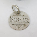 Victorian Sterling Silver Threepence 'Sissie' Engraved Love Token Charm Antique c1880