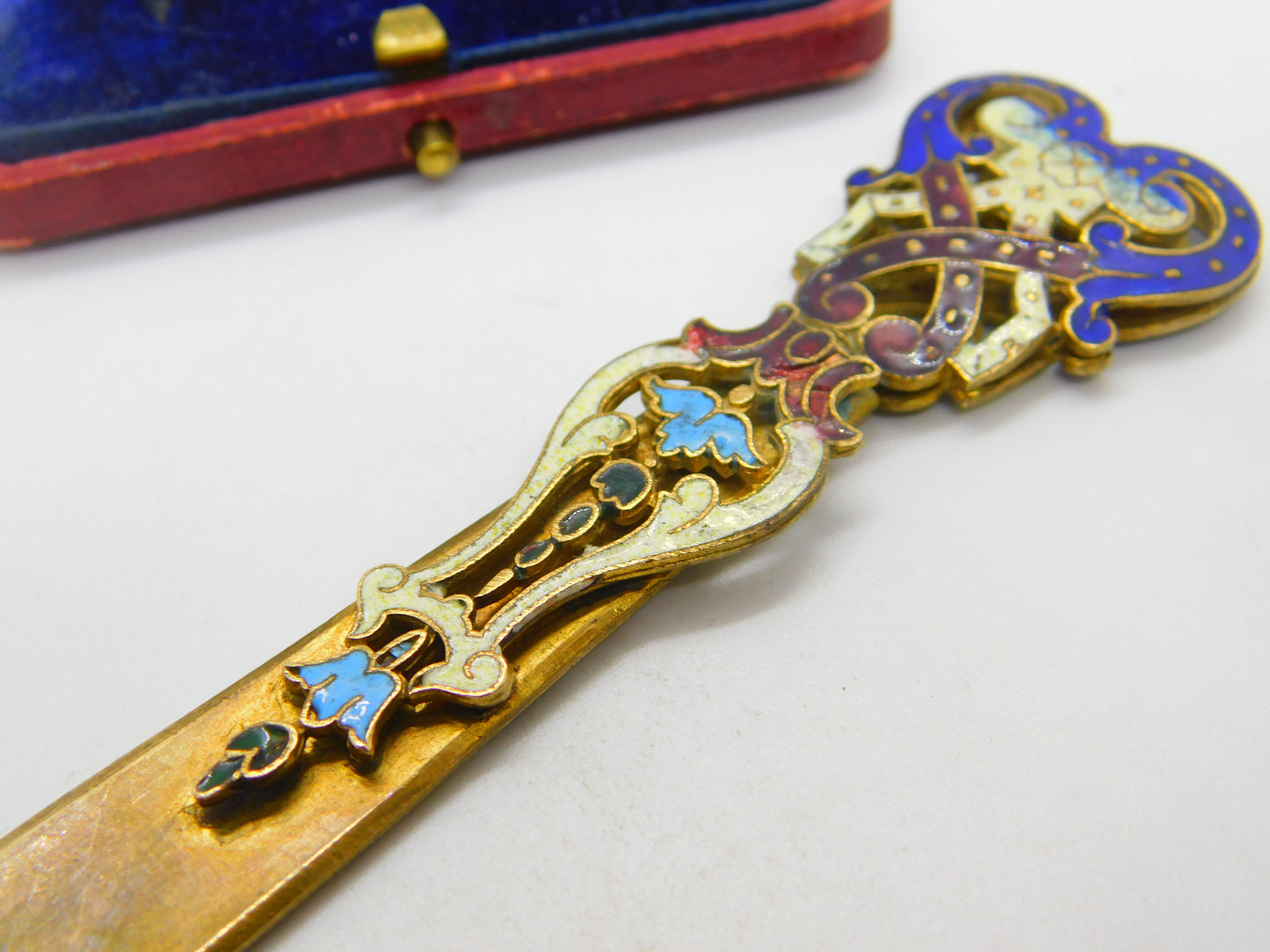 Victorian French Gilt Metal & Colourful Enamel Bookmark or Sewing Clip c1850