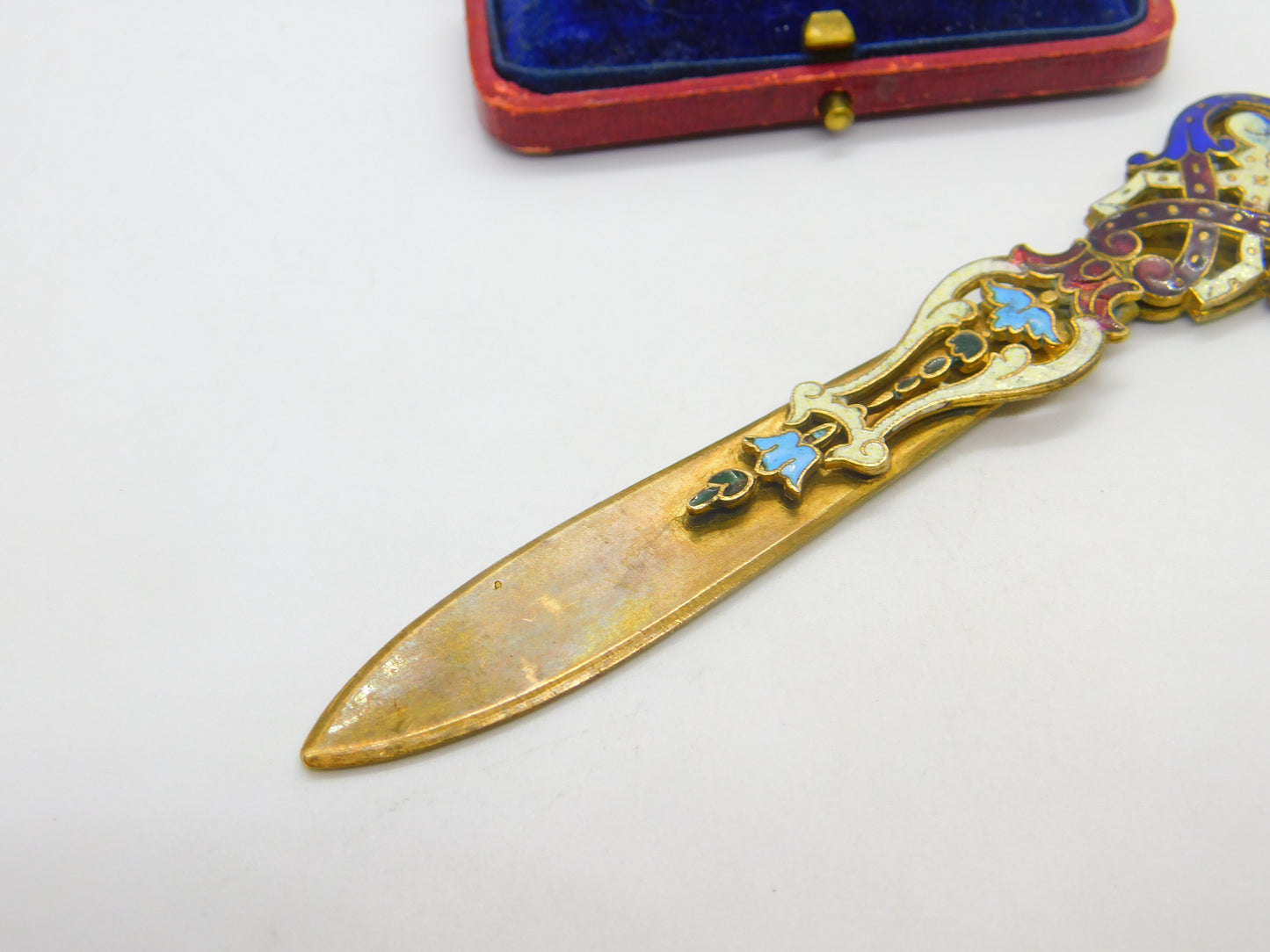 Victorian French Gilt Metal & Colourful Enamel Bookmark or Sewing Clip c1850