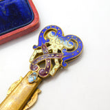 Victorian French Gilt Metal & Colourful Enamel Bookmark or Sewing Clip c1850