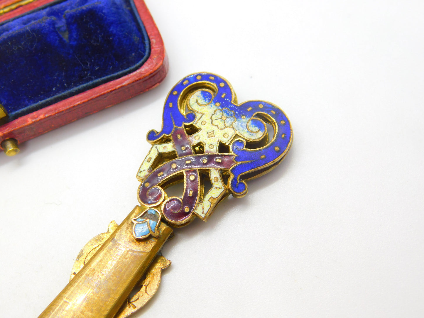 Victorian French Gilt Metal & Colourful Enamel Bookmark or Sewing Clip c1850