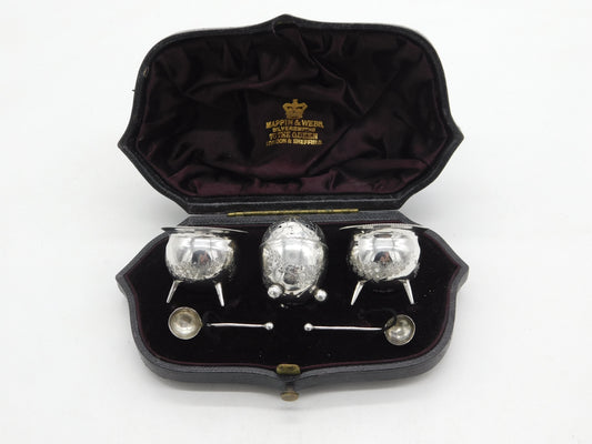 Boxed Mappin & Webb Sterling Silver Miniature Cruet Set 1890 London Antique