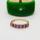 18ct Yellow Gold, Baguette Cut Ruby & Diamond Half Eternity Ring Vintage 1970