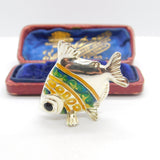 Saturno Silver & Green-Orange Enamel Tropical Fish Ornament Vintage c2000