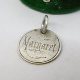 Victorian Sterling Silver Threepence Margaret Engraved Love Token Charm Antique c1880
