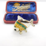 Saturno Silver & Green-Orange Enamel Tropical Fish Ornament Vintage c2000