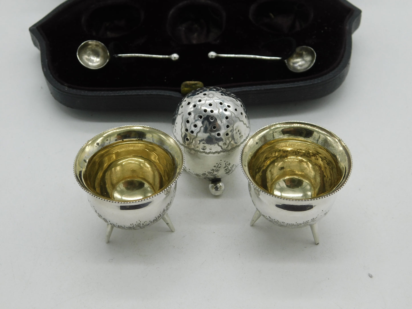 Boxed Mappin & Webb Sterling Silver Miniature Cruet Set 1890 London Antique