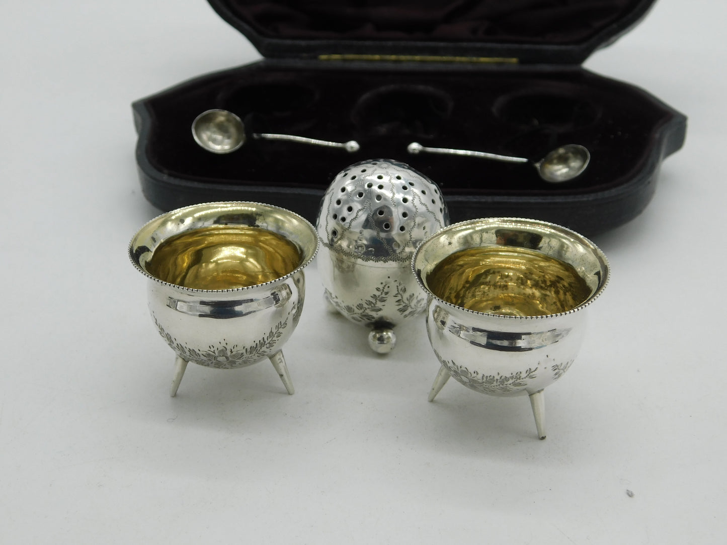 Boxed Mappin & Webb Sterling Silver Miniature Cruet Set 1890 London Antique