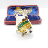 Saturno Silver & Green-Orange Enamel Tropical Fish Ornament Vintage c2000