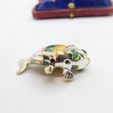 Saturno Silver & Green-Orange Enamel Tropical Fish Ornament Vintage c2000