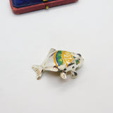 Saturno Silver & Green-Orange Enamel Tropical Fish Ornament Vintage c2000