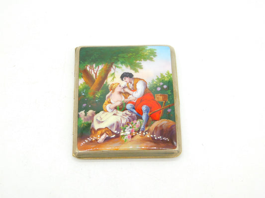 Victorian Gold Cased Enamel Romantic Regency Scene Cigarette Case Antique