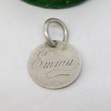Victorian Sterling Silver Threepence 'Emma' Engraved Love Token Charm Antique c1880