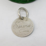 Victorian Sterling Silver Threepence 'Emma' Engraved Love Token Charm Antique c1880
