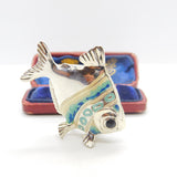 Saturno Silver Blue-White Enamel Tropical Fish Ornament Vintage c2000