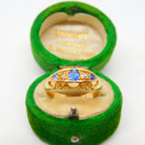 Victorian 18ct Yellow Gold, Sapphire & Diamond Boat Ring Antique 1867 Birmingham
