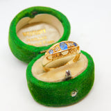 Victorian 18ct Yellow Gold, Sapphire & Diamond Boat Ring Antique 1867 Birmingham