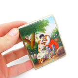 Victorian Gold Cased Enamel Romantic Regency Scene Cigarette Case Antique
