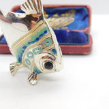 Saturno Silver Blue-White Enamel Tropical Fish Ornament Vintage c2000