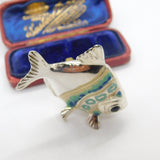 Saturno Silver Blue-White Enamel Tropical Fish Ornament Vintage c2000