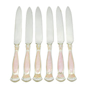 Set of Sterling Silver Pink Enamel Ladies Cake Knives Antique 1935 Birmingham Art Deco