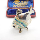Saturno Silver Blue-White Enamel Tropical Fish Ornament Vintage c2000