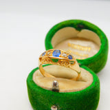 Victorian 18ct Yellow Gold, Sapphire & Diamond Boat Ring Antique 1867 Birmingham