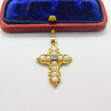 9ct Yellow Gold, Pearl & Topaz Set Cross Pendant Vintage c1970 London