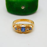 Victorian 18ct Yellow Gold, Sapphire & Diamond Boat Ring Antique 1867 Birmingham