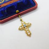 9ct Yellow Gold, Pearl & Topaz Set Cross Pendant Vintage c1970 London