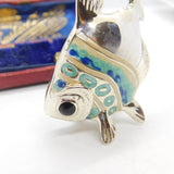 Saturno Silver Blue-White Enamel Tropical Fish Ornament Vintage c2000