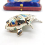 Saturno Silver Blue-White Enamel Tropical Fish Ornament Vintage c2000