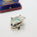 Saturno Silver Blue-White Enamel Tropical Fish Ornament Vintage c2000