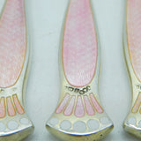 Set of Sterling Silver Pink Enamel Ladies Cake Knives Antique 1935 Birmingham Art Deco